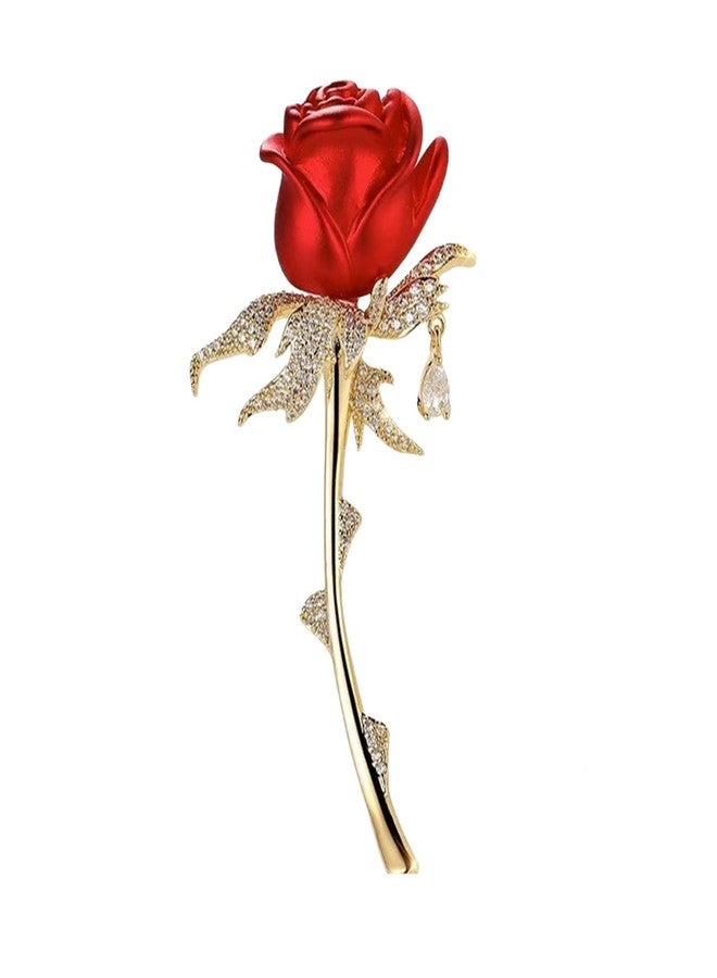 KGCGJVB Rose Brooch Pin Red Floral Brooches and Pins for Women Dress Lapel Flower Broach Jewelry Red Cubic Zirconia Accessories Elegant Womens Suit Party Wedding Banquet Ceremony - Image 1
